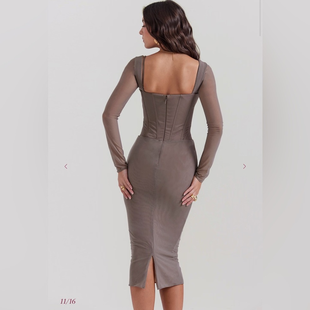 House of CB Mocha Long Sleeve Corset Dress - Picture 4 of 14